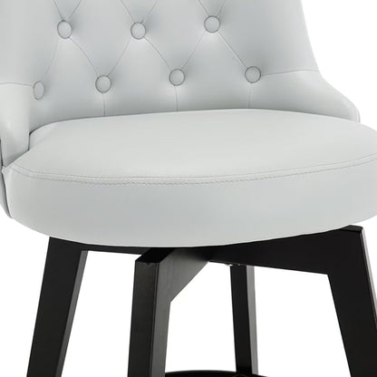 MINCETA Set of 4 Upholstered Bar Stools - 26 Inch Swivel Counter Height Stools with Low Tufted Back, Footrest & Performance Fabric - Round Seat for Kitchen Island & Home Bar Light Gray