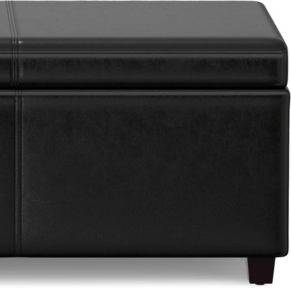 SIMPLIHOME Avalon 54 inch Wide Contemporary Rectangle Extra Large Storage Ottoman Bench in Midnight Black Vegan Faux Leather, Assembled, For the Living Room, Entryway and Family Room