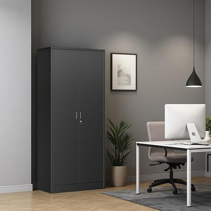 BESFUR Metal Storage Cabinet with 5 Adjustable Shelves and 2 Lockable Doors, 71" Black Garage Storage Cabinet, Locking Cabinet with for Office, School, Garage