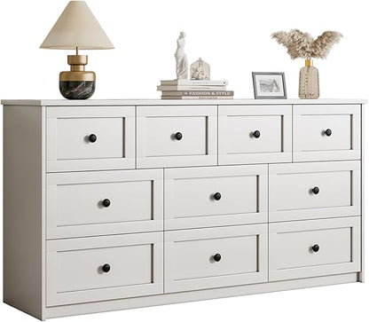 10 Drawer Double Dresser for Bedroom, 59.1" Wide Dressers & Chests of Drawers with Large Capacity Storage,White Dresser for Bedroom,Hallway,White