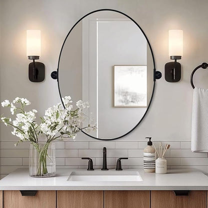 ANDY STAR Black Mirror for Bathroom, 24 x 32 Inch Oval Wall Mirror with Stainless Steel Metal Frame, Pivot Vanity Mirror Vertical Hanging for Modern Style Room