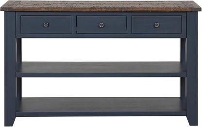 LKTART Solid Wood Console Table Sofa Table with Storage Drawers and Bottom Shelf Entryway Table for Entry Hallway Foyer Sofa Couch Table Easy Assembled (48.8" Blue)