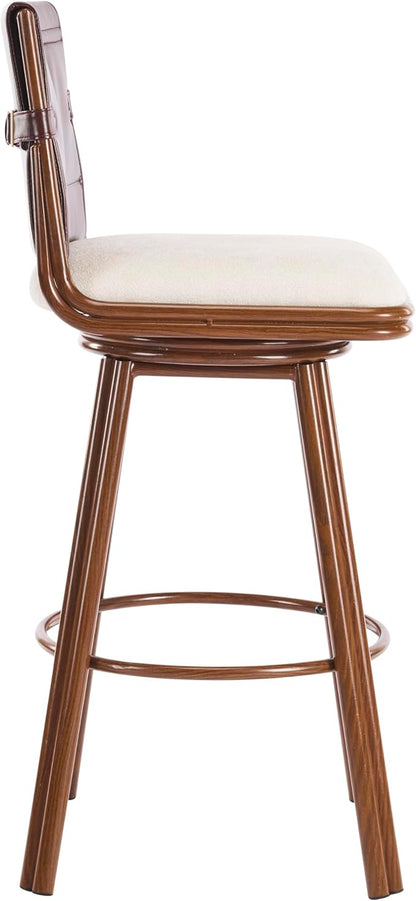 Christopher Knight Home Sibyl Fabric Upholstered Counter Height Bar Stools Set of 2, Metal Stool Chair for Kitchen Island with Faux Leather Backrest, Armless Counter Stool with Footrest, Beige+Walnut