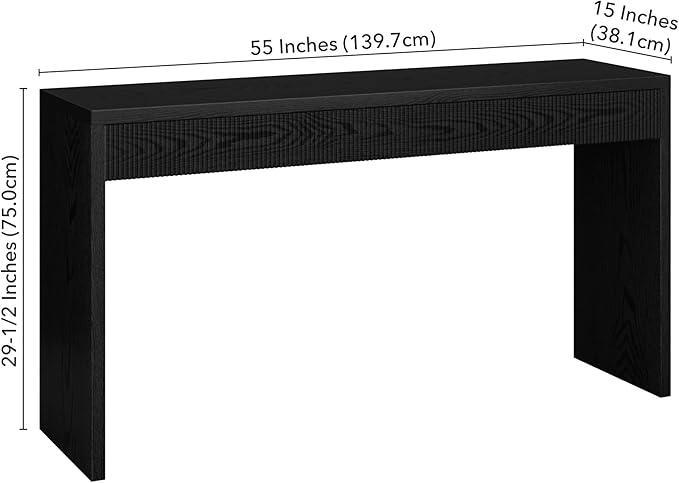 Henn&Hart 55'' Wooden Rectangular Fluted Console Table Entryway Table, Sofa Table for Entryway, Living Room, Couch, Hallway, or Office, Black Grain