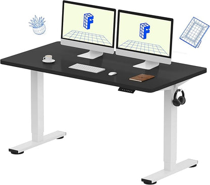 FLEXISPOT EN1 One Piece Standing Desk, 55 x 28 Inch Desktop Electric Adjustable Height Desk for Home Office and Computer Workstation (White Frame + Black Top, 2 Packages)