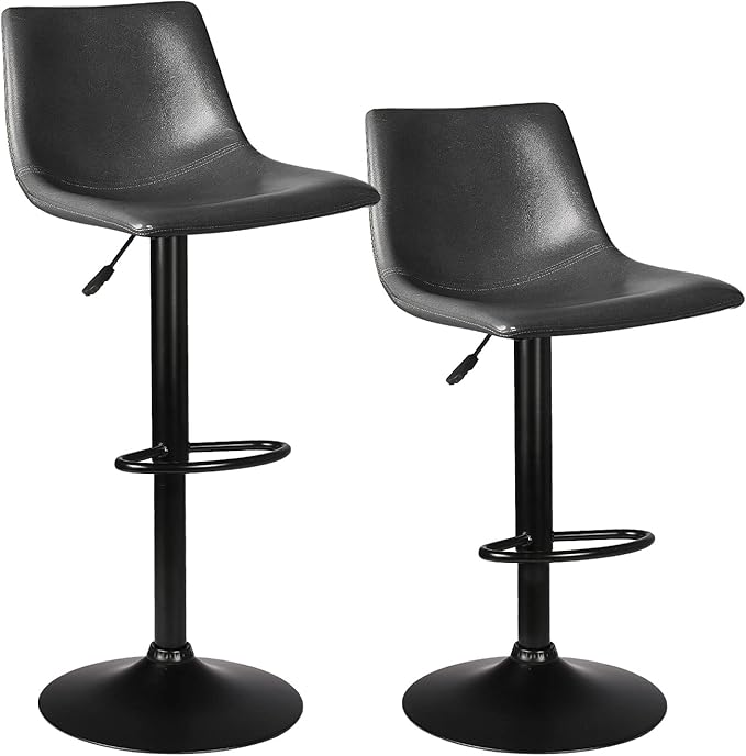 LEMBERI Bar Stools Set of 2, Modern Adjustable Swivel Barstools Counter Height with Backrest, Faux Leather Upholstered Bar Chairs for Kitchen Island, Grey
