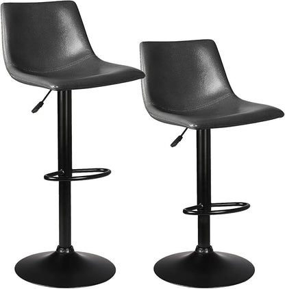 LEMBERI Bar Stools Set of 2, Modern Adjustable Swivel Barstools Counter Height with Backrest, Faux Leather Upholstered Bar Chairs for Kitchen Island, Grey