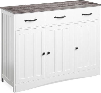 Gizoon Farmhouse Sideboard Buffet Cabinet, 42.5'' Kitchen Storage Cabinets with 3 Drawers and Barn Doors, Wood Coffee Bar Cabinet with Adjustable Shelf for Kitchen, Dining Room, Living Room, Grey