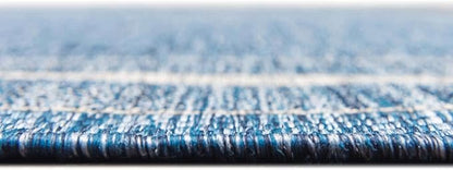 Unique Loom Outdoor Border Collection Area Rug - Soft Border (7' 10" x 10' Oval, Blue/ Ivory)