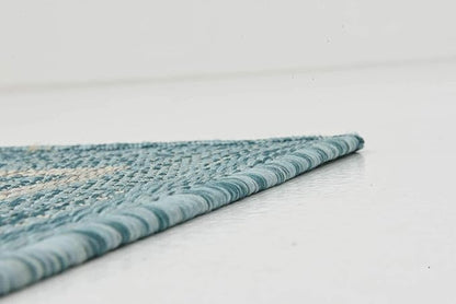 Unique Loom Outdoor Border Collection Area Rug - Soft Border (2'x 6' 1" Runner, Aquamarine/ Ivory)