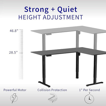VIVO Corner Standing Desk, 75 x 63 inch Reversible L-Shaped Workstation, Electric Height Adjustment, Home, Office, and Reception Rooms, Dark Walnut Table Top White Frame, DESK-E3CTWD-75