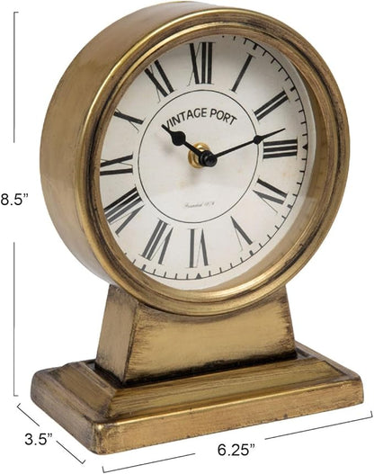 Creative Co-Op Vintage Metal Mantel Clock, Gold Finish