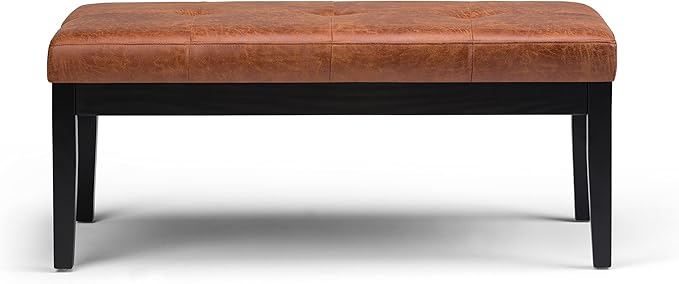 SIMPLIHOME Lacey 41 inch Wide Contemporary Rectangle Tufted Ottoman Bench in Distressed Saddle Brown Vegan Faux Leather, Assembled, For the Living Room and Bedroom