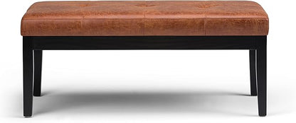 SIMPLIHOME Lacey 41 inch Wide Contemporary Rectangle Tufted Ottoman Bench in Distressed Saddle Brown Vegan Faux Leather, Assembled, For the Living Room and Bedroom
