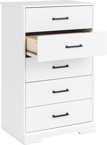 Prepac Rustic Ridge Farmhouse Dresser, White Dresser for Bedroom, Chest of Drawers with 5 Drawers 18.5" D x 27.5" W x 43.5" H, WBDR-1605-1