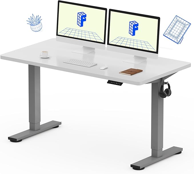 FLEXISPOT EN1 One-Piece Standing Desk, 55 x 28 Inches Stand Up Desk Workstation with Seamless Desktop Board (Silver Frame + 55 inches White Top, 2 Packages)