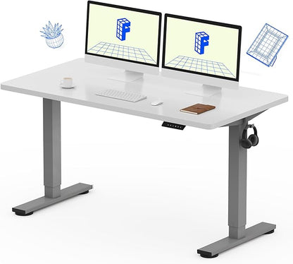 FLEXISPOT EN1 One-Piece Standing Desk, 55 x 28 Inches Stand Up Desk Workstation with Seamless Desktop Board (Silver Frame + 55 inches White Top, 2 Packages)