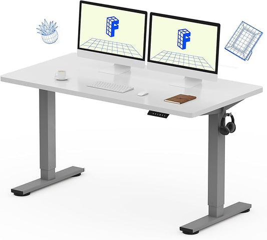 FLEXISPOT EN1 One-Piece Standing Desk, 55 x 28 Inches Stand Up Desk Workstation with Seamless Desktop Board (Silver Frame + 55 inches White Top, 2 Packages)