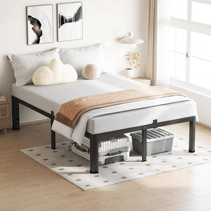 14 Inch Queen Bed Frame, 3500Lbs Heavy Duty Metal Platform with Round Corner Legs Mattress Slide Stopper, Steel Slat Support No Box Spring Needed, Noise Free, Non-Slip, Easy Assembly