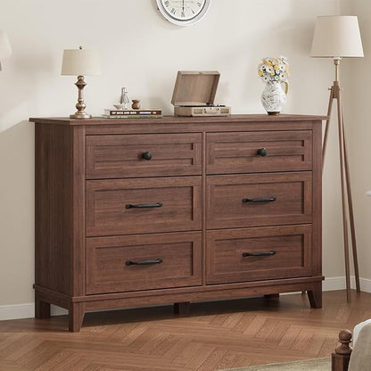 GarveeHome 6 Dresser for Bedroom, 47 in Wide Drawer Dresser with Storage Freestanding, Wooden Closet Storage Chest for Living Room, Bedroom, Entryway, Walunt