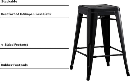 AC Pacific 24” Metal Backless Barstool Set of 2 – Country Rustic Style, Lightweight & Sturdy Build, Easy Assembly – Matte Black Finish