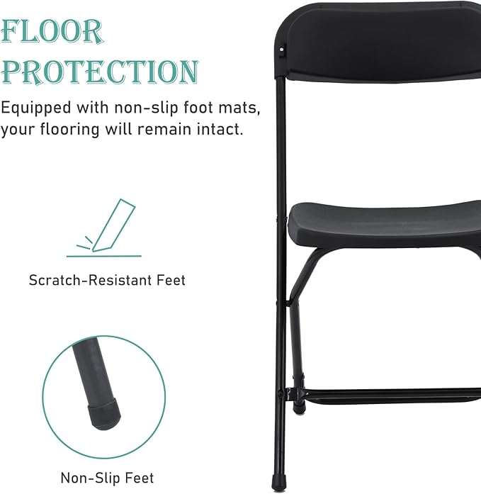 100 Pack Plastic Black Folding Chairs, Portable Stackable Commercial Party Folding Chairs with Steel Frame 350lbs for Home Office Outdoor Indoor Office Wedding Party Event