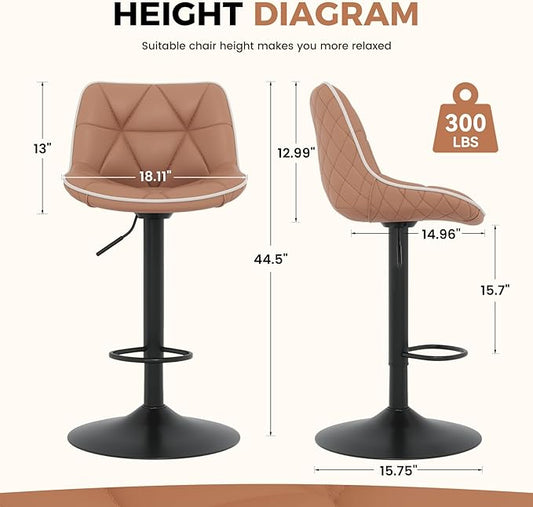 Nalupatio Bar Stools Set of 2, Adjustable Swivel Counter Height Bar Stools with Back, Armless Modern Barstools for Kitchen Island & Home Bar, Upholstered Seat,（Terracotta）