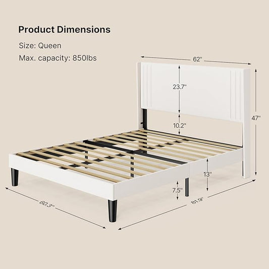 Gizoon Queen Bed Frame with Wingback Headboard, Upholstered Platform Bed with Modern Geometric Headboard, Wooden Slats, Noise-Free, No Box Spring Needed