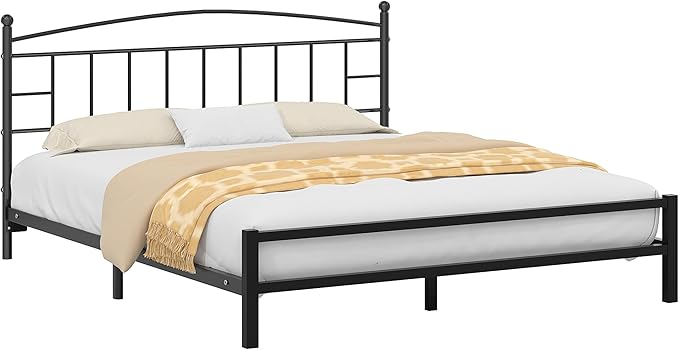 VECELO Metal King Size Headboard, Heavy Duty Curved Headboard Only Height Adjustable, Easy to Assembly, Modern Farmhouse Style Arching Lines Design for Bedroom - Black, King