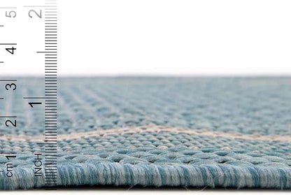 Unique Loom Outdoor Border Collection Area Rug - Soft Border (10' 8" Square, Aquamarine/ Ivory)