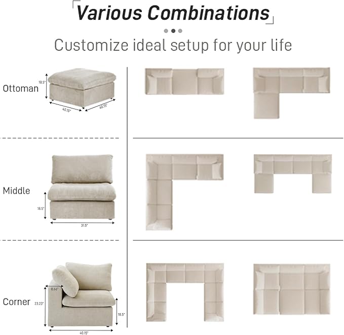 WJShome Cloud Modular Sectional Sofa with Thick Cushion, Down Filled Lovesofa,Wide 2-Seater Minimalist Couch,Convertible Couch Deep Seat Couches for Living Room Sofa Sets