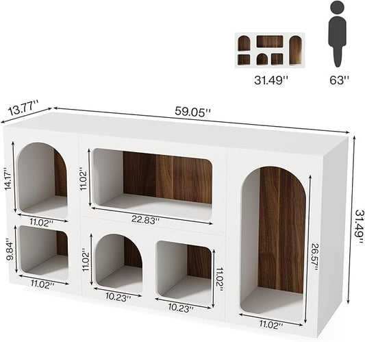 Tribesigns 59" White Console Table, Modern Entryway Table, Wooden Storage Organizer Entrance Table with 6 Compartments, Long Sofa Table, Behind Couch Table with Storage for Living Room, Hallway, Foyer