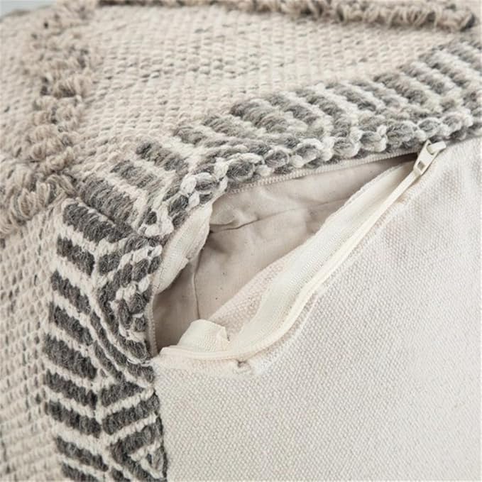 SIMPLIHOME Sweeney Boho Square Pouf in Grey, Natural Handloom Woven Pattern for the Living Room, Bedroom and Kids Room