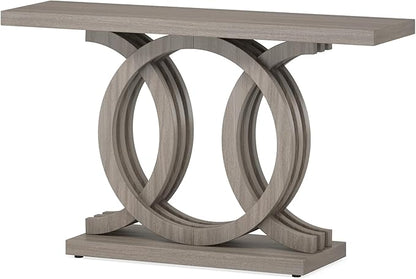 Tribesigns 55 inches Console Table with Geometric Base, Farmhouse Hallway Table, Wooden Entryway Sofa Table, Unique Long Accent Table for Decoration and Organization (Grey)