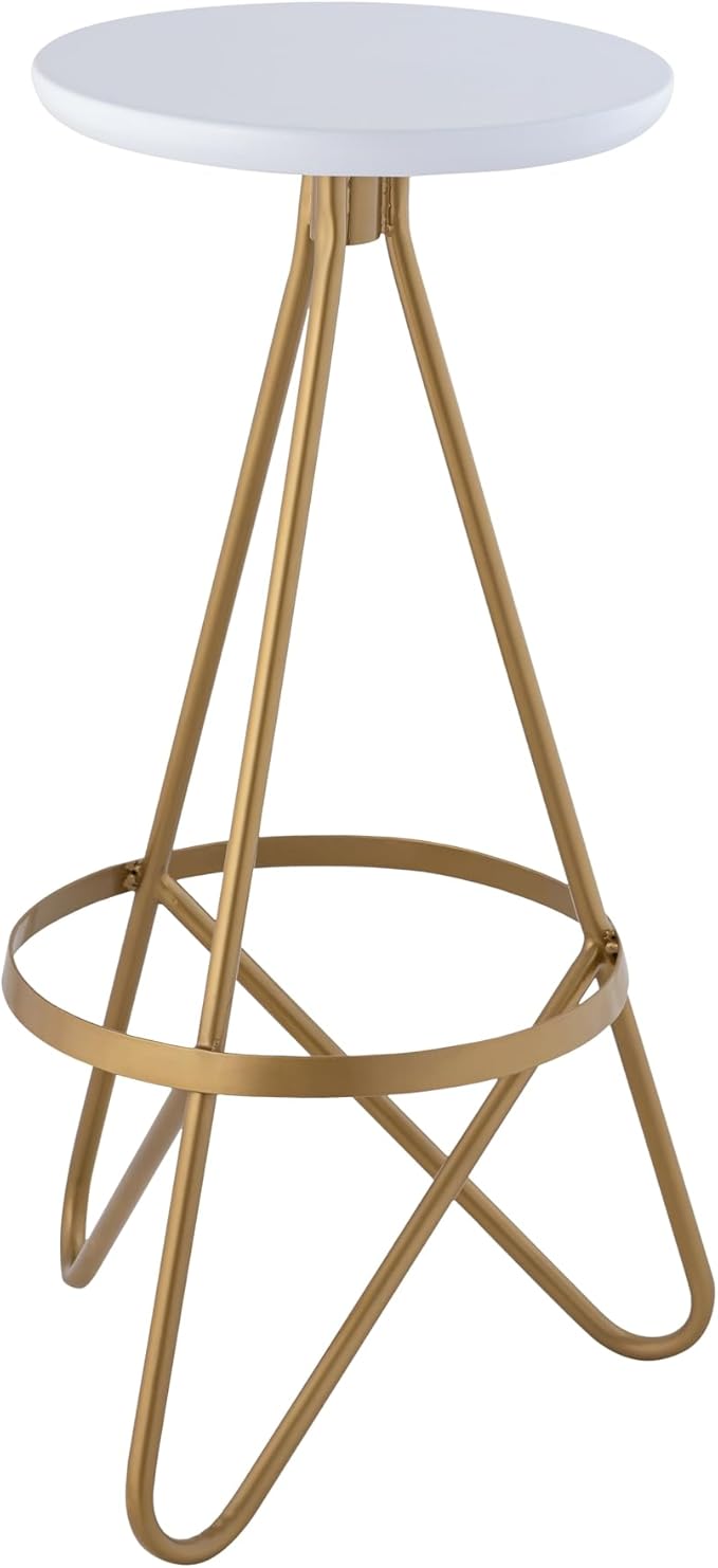 JONATHAN Y BSL1000D Spiroa 30" Modern Industrial Metal Backless Circular Bar Stool for Home, Kitchen, Dining Room, Workspaces, Cafes and Resturants, White Seat with Gold Frame