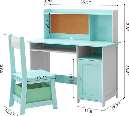 TaoHFE Blue Kids Desk Chair,Kids Desk with Storage and Shelf,Wooden Kid Desks and Chair Set for Bedroom and Study,Kid Study Desks for Boys, Girls Table and Chair Set