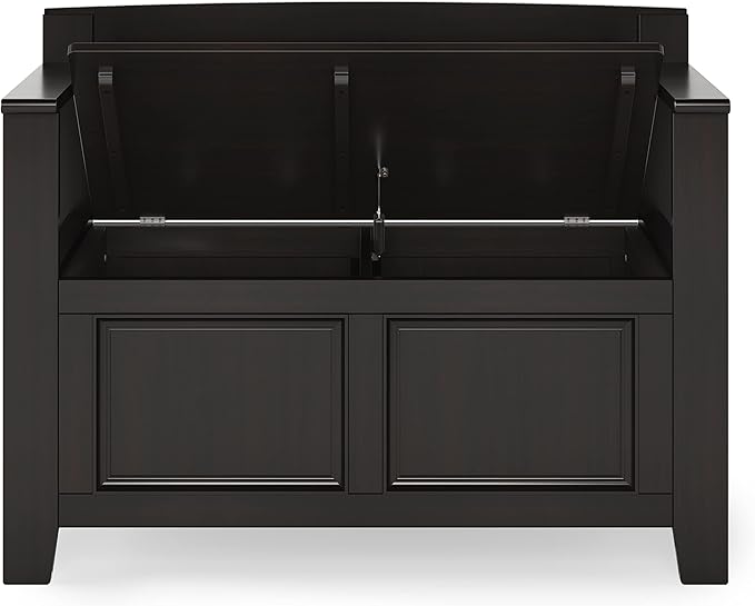 SIMPLIHOME Amherst Entryway Storage Bench - 36 inch Wide Solid Wood Small Hallway Seat in Hickory Brown, Transitional Bench for Entryway or Living Room with Lift-Up Lid and Compact Storage