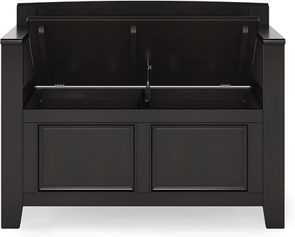 SIMPLIHOME Amherst Entryway Storage Bench - 36 inch Wide Solid Wood Small Hallway Seat in Hickory Brown, Transitional Bench for Entryway or Living Room with Lift-Up Lid and Compact Storage