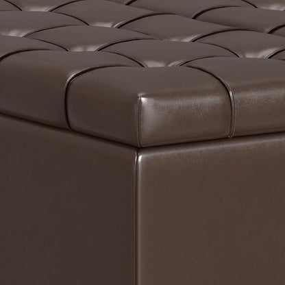SIMPLIHOME Harrison 30 inch Wide Transitional Square Small Coffee Table Storage Ottoman in Chocolate Brown Vegan Faux Leather, Assembled, for The Living Room and Bedroom