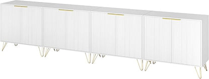 Storage Cabinet Set of 4, White Fluted Cabinet with Adjustable Shelves, Modern Coffee Bar for Kitchen, Living Room and Office