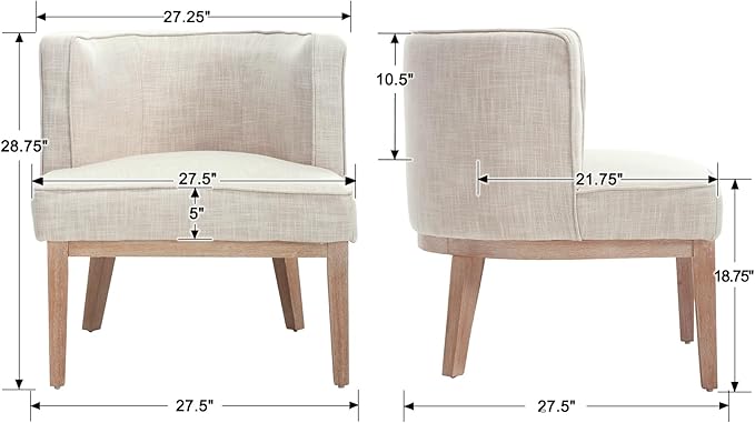 Arm Accent Chair Barrel Accent Chair with Wood Legs, Comfy Barrel Side Chair Linen Upholstered Reading Chairs with Back for Living Room Bedroom, Living Room Chair, Beige