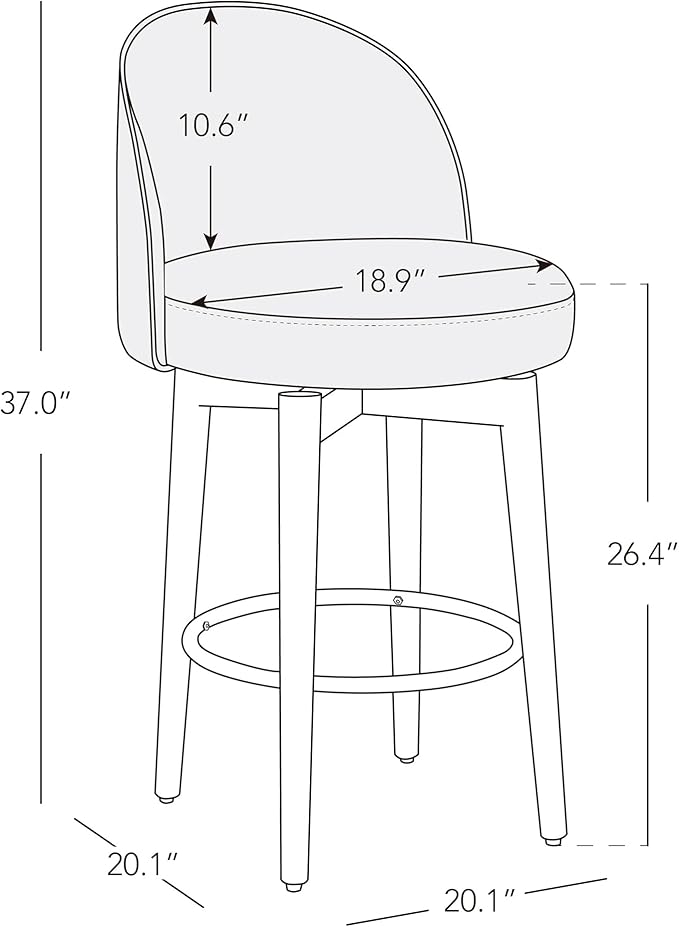 CHITA Counter Height Bar Stools Set of 2,Swivel Barstools for Kitchen Island,26.4" H Seat Height,Faux Leather,White