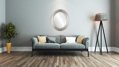 OVALCREST Oval Beveled Wall Mirror for Home Decor - Florence Style - Silver Leaf with Brown Antique - 34" x 28"