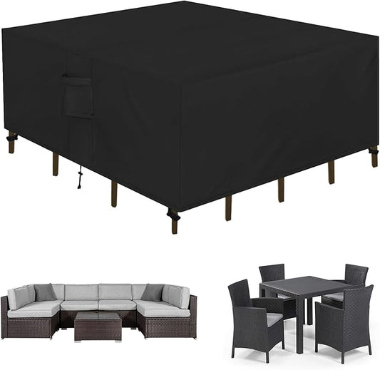 Easy-Going Square Patio Furniture Cover Waterproof Outdoor Dining Table and Chair Cover Anti-UV Outside Sectional Sofa Set Covers (126"L x 126"W x 32"H, Black)