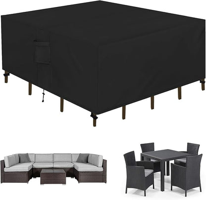 Easy-Going Square Patio Furniture Cover Waterproof Outdoor Dining Table and Chair Cover Anti-UV Outside Sectional Sofa Set Covers (84" L x 84" W x 28" H, Black)