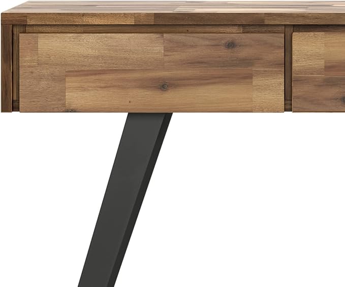 SIMPLIHOME Lowry SOLID ACACIA WOOD and Metal 60 Inch Wide Modern Industrial Console Sofa Table in Distressed Golden Wheat, For the Living Room, Entryway and Bedroom