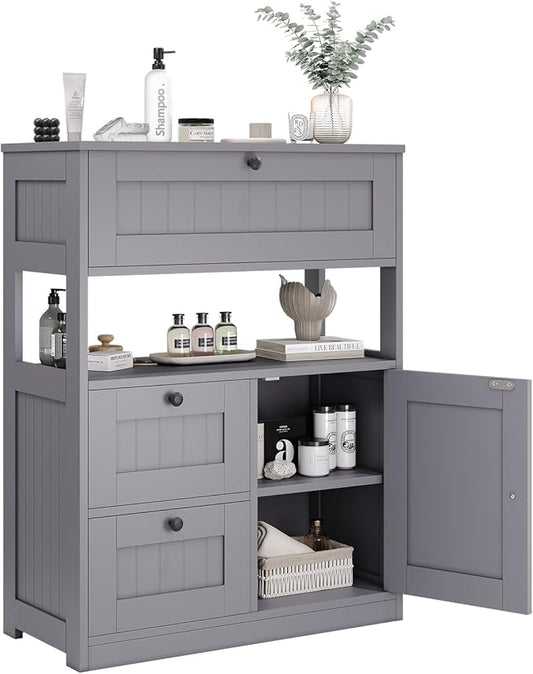 Bathroom Cabinet, Modern Bathroom Floor Storage Cabinet Organizer with 1 Door and 3 Drawers, Freestanding Cupboard for Kitchen/Living Room Use