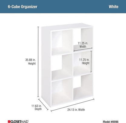 Closetmaid Decorative Home Stackable 6 Cube Cubeicals Organizer Storage Bookcase, with Hardware for Office, Home and Closet, White