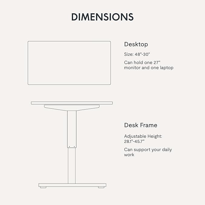 FLEXISPOT EN1 Whole-Piece Standing Desk, 48x30 Electric Sit Stand Desk for Home Office (Black Frame + Rustic Top, 2 Packages)