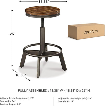 Signature Design by Ashley Torjin Industrial 24" Adjustable Height Barstool, 2 Count, Brown